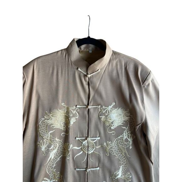 Vtg Women's Satin Traditional Chinese Dragon Tang Embroidered Suit Beige XXL - Picture 3 of 7